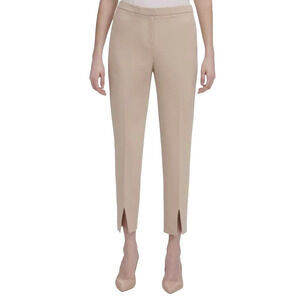 Calvin Klein Womens Dress Pants Size 8 Beige Ankle Front Slit Stretch Office $79